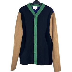 COS Wool Blend Cardigan Mens S Color-block High V-Neck Sweater Heavy Knit